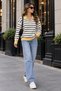 Women's Polo Collar Zippered Striped Knit Sweater