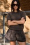 Women's Short-Sleeved Crew Neck Casual Knitted Coffee Sweater. - 6