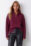 Women's Burgundy half-zip knit sweater Alc-X16038