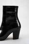 Women's Black Patent Leather Chunky Heel Pointed-Toe Zippered Boots. - 6