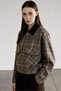 Beige Coffee Collar Velvet Plaid Jacket with Pockets Per9848 - 2