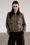 Beige Coffee Collar Velvet Plaid Jacket with Pockets Per9848