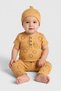 Toddlers Boy 3 Pcs Graphic Print Bodysuit And Pants With Beanie, Dark Beige