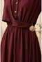 Half-Buttoned Dress with Elastic Waistband 0319-06 Burgundy - 4