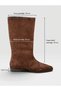 Coffee Suede (Morly) Pointed-Toe, Fur-Lined, Knee-High, Bell-Bottom Boot. - 5