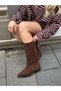 Coffee Suede (Morly) Pointed-Toe, Fur-Lined, Knee-High, Bell-Bottom Boot. - 4