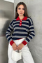 Women's Slim-Fit Striped Polo Neck Button-Down Knit Sweater, Relaxed Fit. - 3