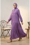 Aerobin Fabric Buttoned Layered Modest Dress 4124-15 Lilac - 2
