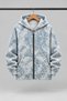 Batik Patterned Seasonal Hooded Cardigan with Pockets and Zipper