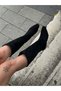 Black Suede (Annie) Flat Boots with a Pointed Toe, Below-The-Knee Length, and Fur Lining. - 2