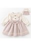 Baby, Girl, Ecru / Purple, Plaid Pattern, Lace Collar Detail, Bow Detail, Long Sleeve, Muslin Dress. - 2