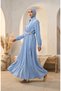 Half-Buttoned Dress with Elastic Waistband 0319-02, Ice Blue. - 2