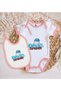 BK Kids "Breakfast Time" Design Pink Baby Bodysuit and Bib Gift Set #1, 0–3 Months - 2