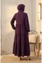 Aerobin Fabric Buttoned Layered Modest Dress 4124-19 Plum - 5