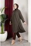 Crimped Fabric Raglan Sleeve Long Tunic 0902-11 Khaki - 2