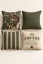 Set of 4 Coffee Break Khaki Coffee Cup and Coffee Cushion Covers, Double-Sided Print, 43X43 Cm.