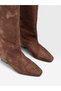 Coffee Suede (Annie) Flat Boots with a Rounded Toe, Below-The-Knee Length, and Fur Lining. - 8