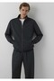M0S20121 Black Logo Printed Zippered Men's Sweatshirt, Smoke Gray. - 2