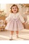 Baby, Girl, Ecru / Purple, Plaid Pattern, Lace Collar Detail, Bow Detail, Long Sleeve, Muslin Dress.