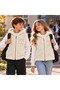 Girls' and Boys' Ecru Plush Vest with Zipper, "W" Embroidered Design, Hooded, Sleeveless Top, Ages 8–13, White - 4