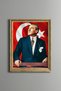 Atatürk in Front of the Turkish Flag - Vintage Patterned Painting - Slim Frame