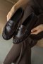 Lurein Women's Loafer with Ruffled Detail and Lightly Thick Heel - Brown Patent Leather - 4