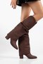 Bitter Coffee Suede Ruched Bellows Boot Pointed Toe Comfortable Heels - 3