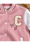 Girls' College Jacket, Pink, 100% Cotton, 3-Thread, Thick, with Brushed Lining, Snap-Button Closure, Sporty Style. - 4