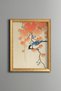 Bird on a Maple Branch - Vintage Patterned Painting - Slim Frame