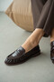 Lurein Women's Loafer with Ruffled Detail and Lightly Thick Heel - Brown Patent Leather - 2