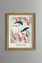 Bird on a Magnolia Branch - Vintage Patterned Painting - Slim Frame