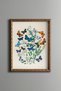 Blue Butterflies and Flowers - Vintage Patterned Painting - Slim Frame