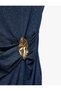 Sleeveless Crew Neck Long Draped Dress with Metallic Accessories - 3