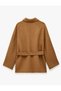 Long-Sleeved, Belted, Wool Blend, Button-Down, Wrap-Style Coat. - 2