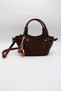 Women's Suede Brown Crisscross Straps Crossbody Handbag and Shoulder Bag with Knot Detail and Cherry Charm Accent - 5