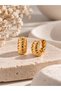 Women's Gold-Colored Grooved Hoop Earrings. |   Minimal Modern Design, Elegant Earrings. - 3