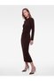 Slim Fit Mandarin Collar Draped Textured Long Sleeve Maxi Dress - 2