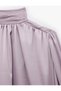 Ruffled Long-Sleeved Satin Blouse with a Stand-Up Collar. - 3
