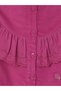 Peak New Season Fuchsia Ribbed Velvet Dress with Embroidered Crew Neck for Girls. - 2