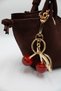 Women's Suede Brown Crisscross Straps Crossbody Handbag and Shoulder Bag with Knot Detail and Cherry Charm Accent - 4