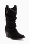 Reba Black Suede Ankle Boots with Thick Heels, Women's Long Cowboy Boots. - 2