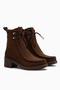 Joey Coffee Suede Lace-Up Chunky Heel Women's Boots - 4