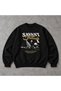 Men's Oversized Black Savant Active Printed 3-Thread Brushed Cotton Crew Neck Streetwear Vintage Design.