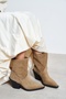 Zeyra Rome Beige Genuine Suede Pointed Toe Block Heel Women's Cowboy Boots - 3