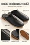 Black Genuine Leather Men's House Slippers |   Leather Sole - 5