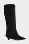 Ravena Black Suede Leather Pointed-Toe Low-Heeled Women's Boots. - 5