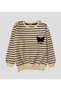 Girls' Cotton Black Striped Long-Sleeved Loose-Fit Sweat Suit with Butterfly Embroidery. - 5