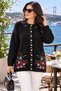 Women's Black Angora Cardigan with Floral Embroidery and Button Detail. - 2