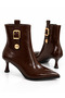 Women's Shiny Patent Leather Pointed-Toe Gold Buckle Detail Stiletto Heel Zippered Boots - 4