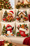 **Set of 4 Christmas-Themed Decorative Pillow Covers – Featuring Teddy Bear, Snowman, Penguin, and Christmas Stocking Designs** 43X43 cm – (Double-Sided)